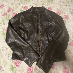 Fitted Brown Faux Leather Jacket